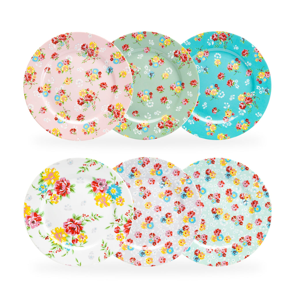 8" Assorted Shabby Rose Fine Porcelain Dessert Plate Set of 6
