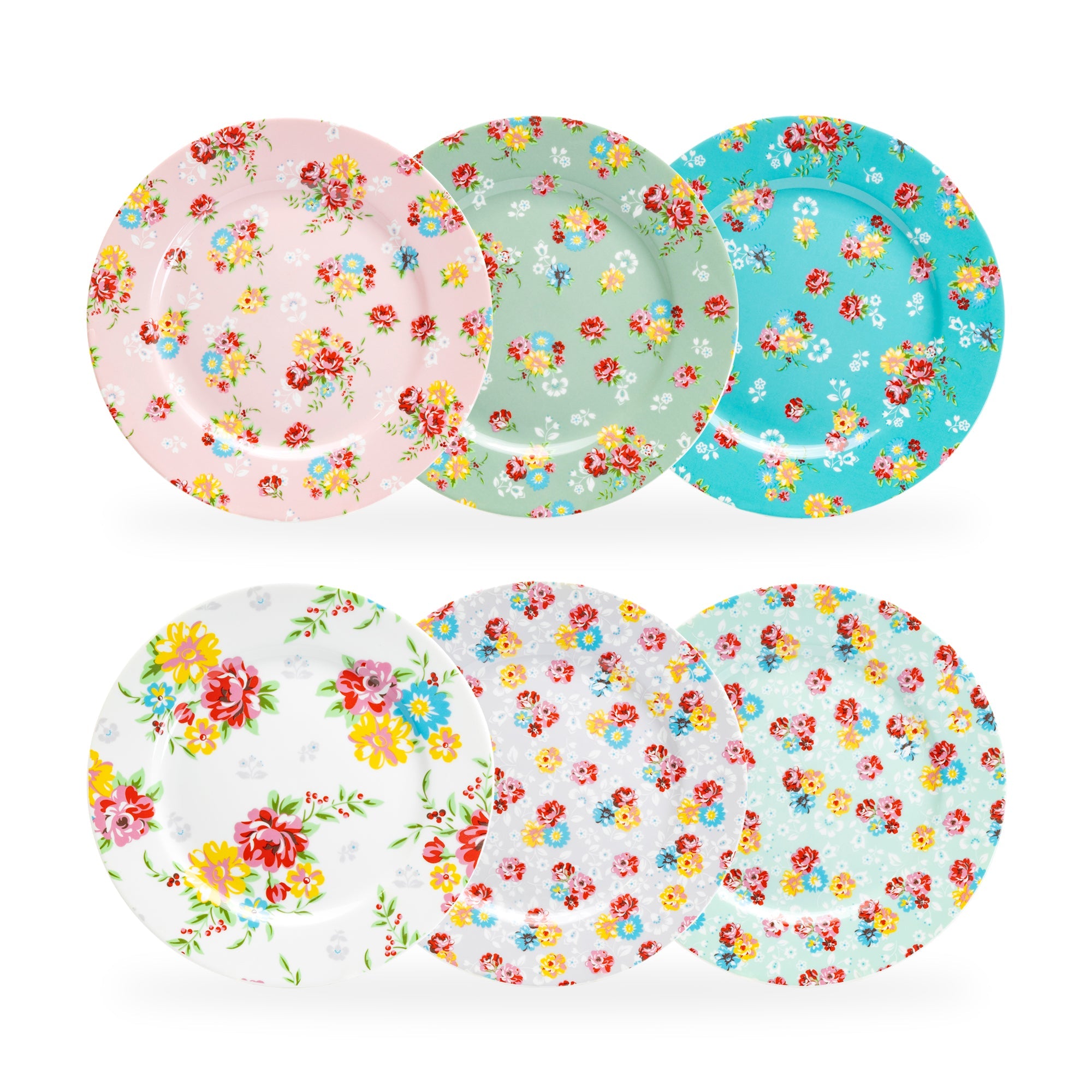 8" Assorted Shabby Rose Fine Porcelain Dessert Plate Set of 6