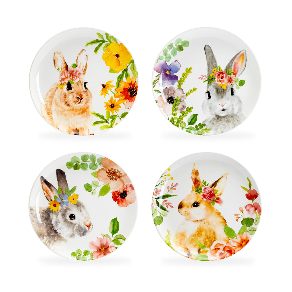8.5" Flower Bunnies Salad/Dessert Plate Set of 4