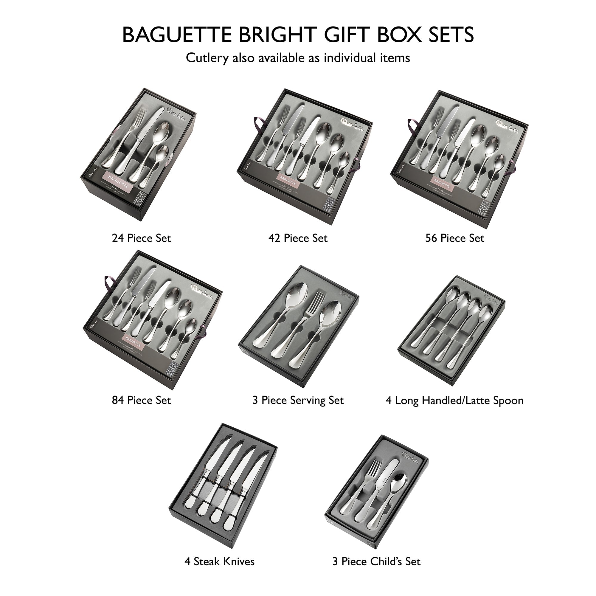 Baguette Bright Cutlery Sample Set, 3 Piece