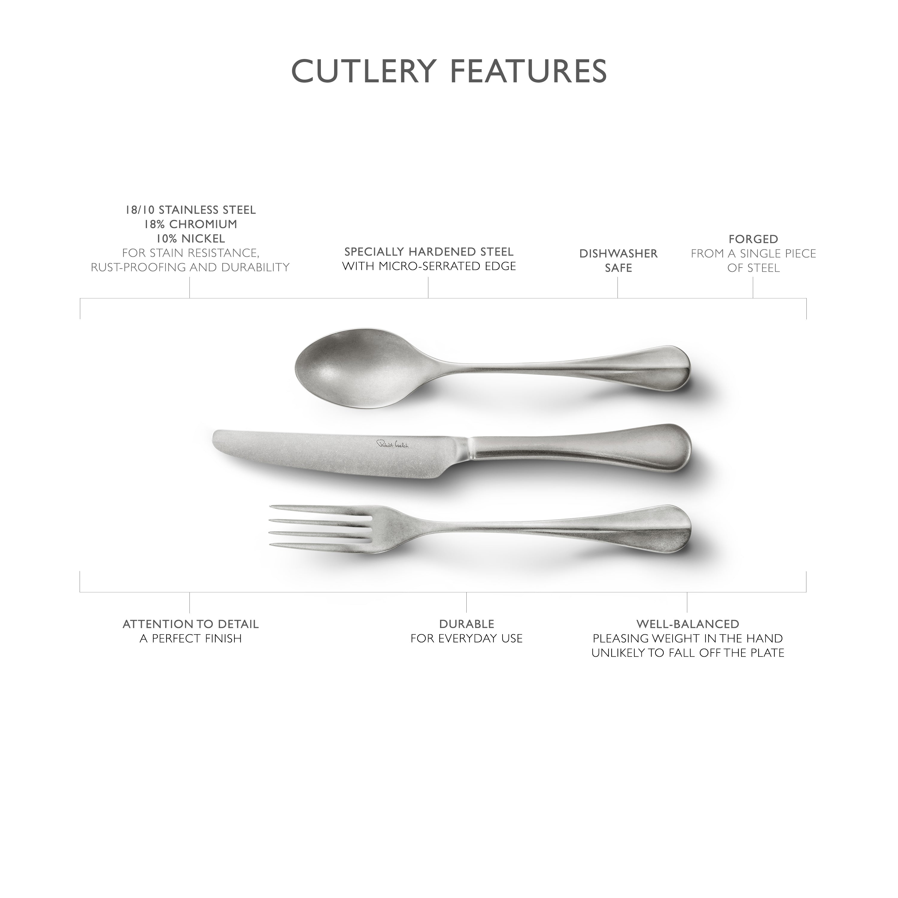 Baguette Vintage Cutlery Set, 30 Piece for 6 People - 6 Free Steak Knives