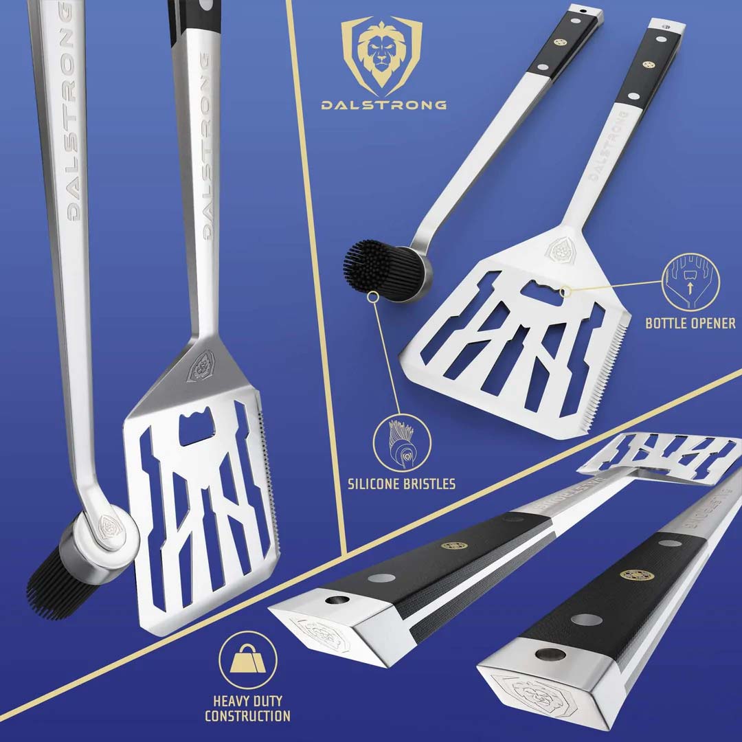 Tongs, Spatula, Fork, Silicone Brush | 4 Piece Premium Grill Kit | Dalstrong ©