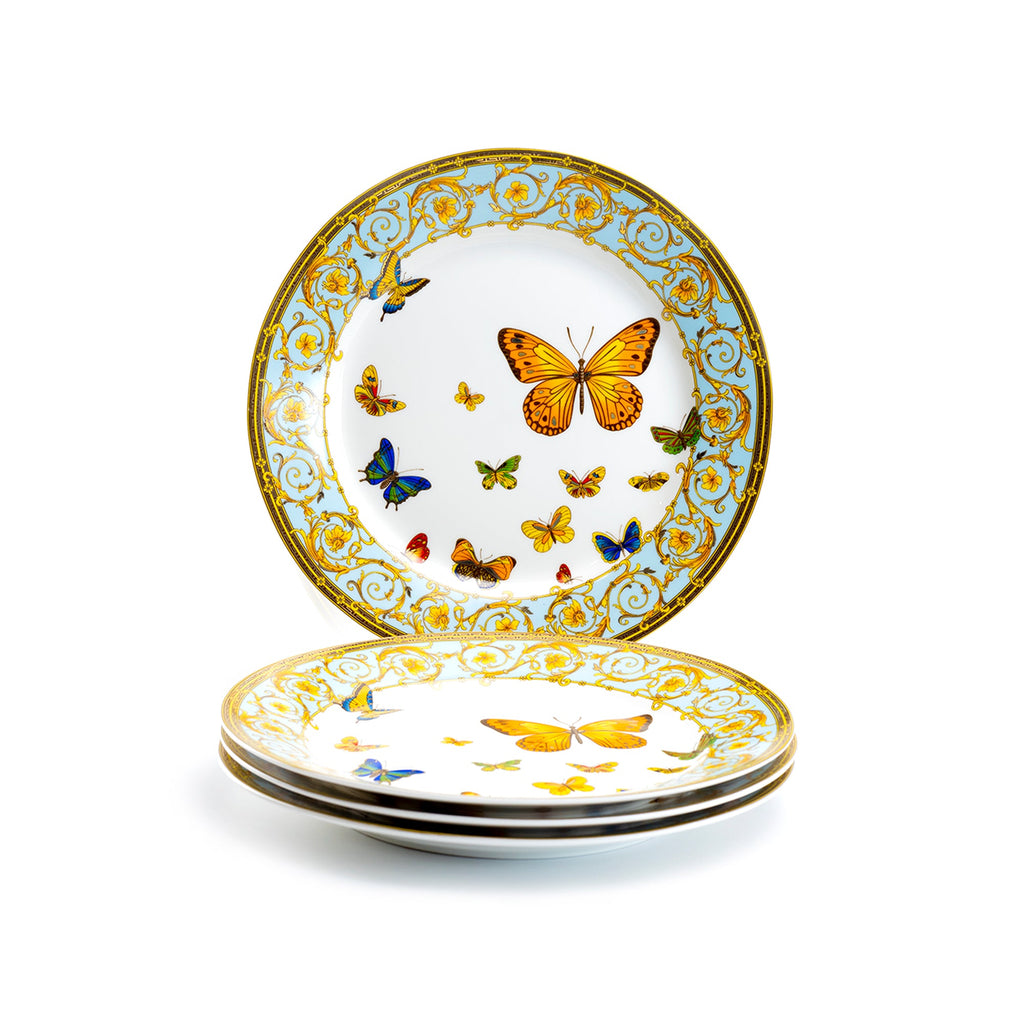 Butterflies with Blue Ornament Fine Porcelain Dessert/Dinner Plate