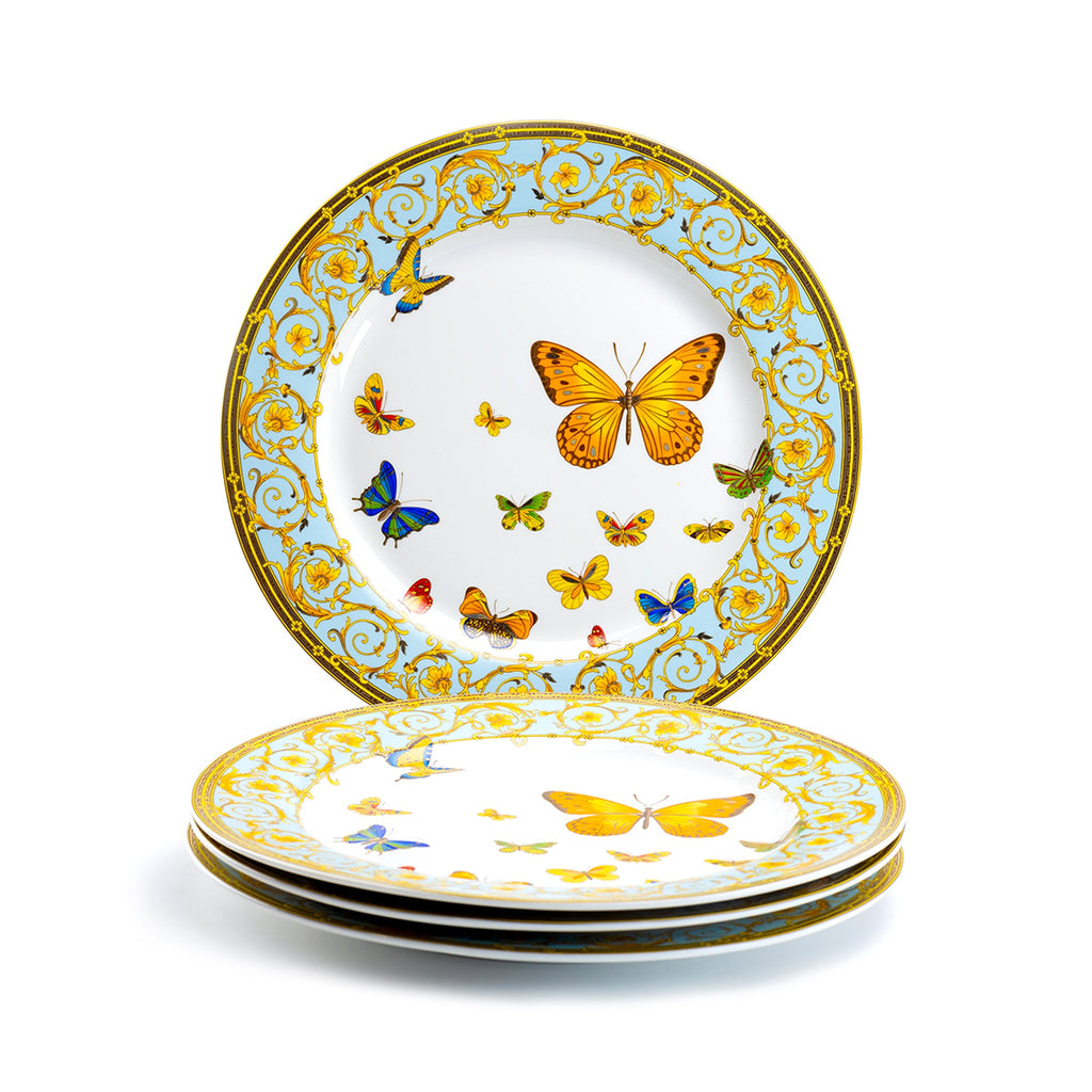 Butterflies with Blue Ornament Fine Porcelain Dessert/Dinner Plate