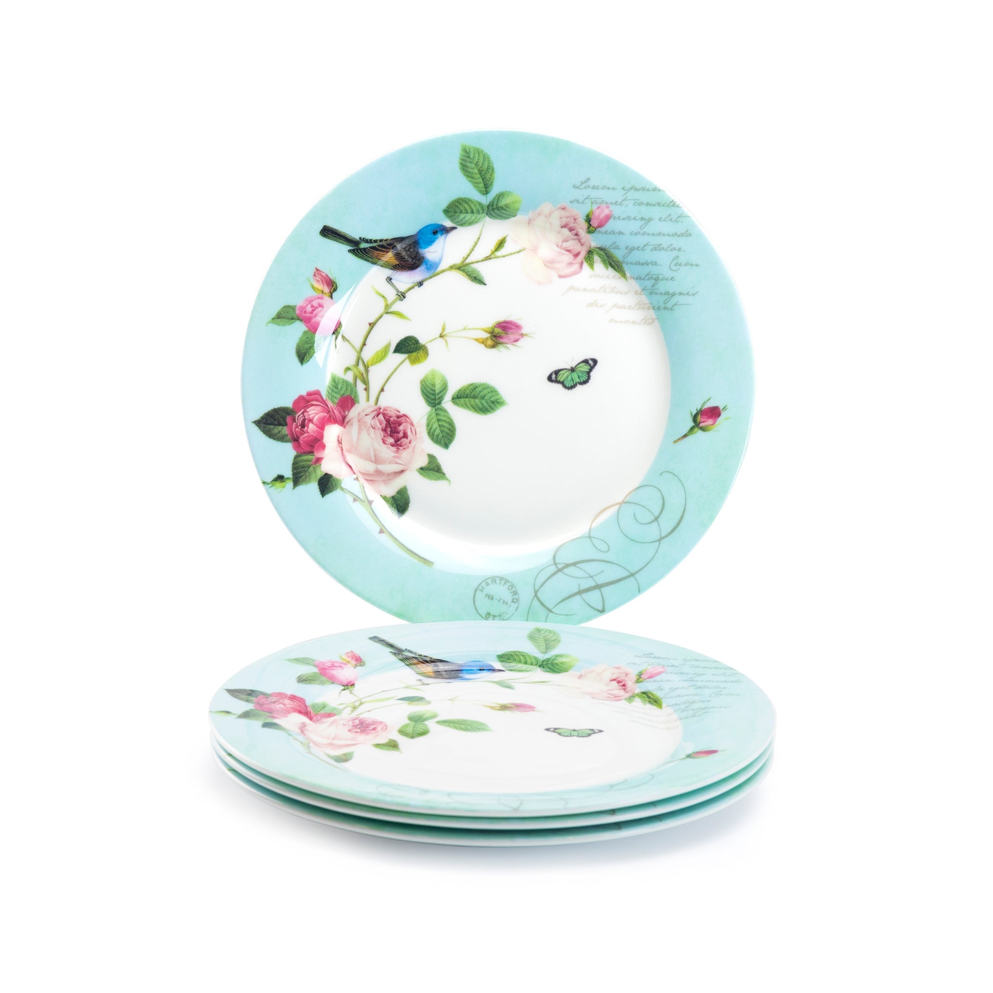 7.5" Blue Jay Pink Rose Garden Bone China Dessert Plate