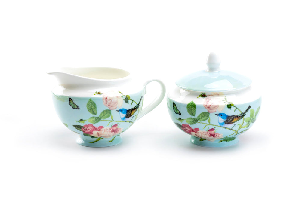 Blue Jay Pink Rose Garden Bone China Sugar & Creamer Set