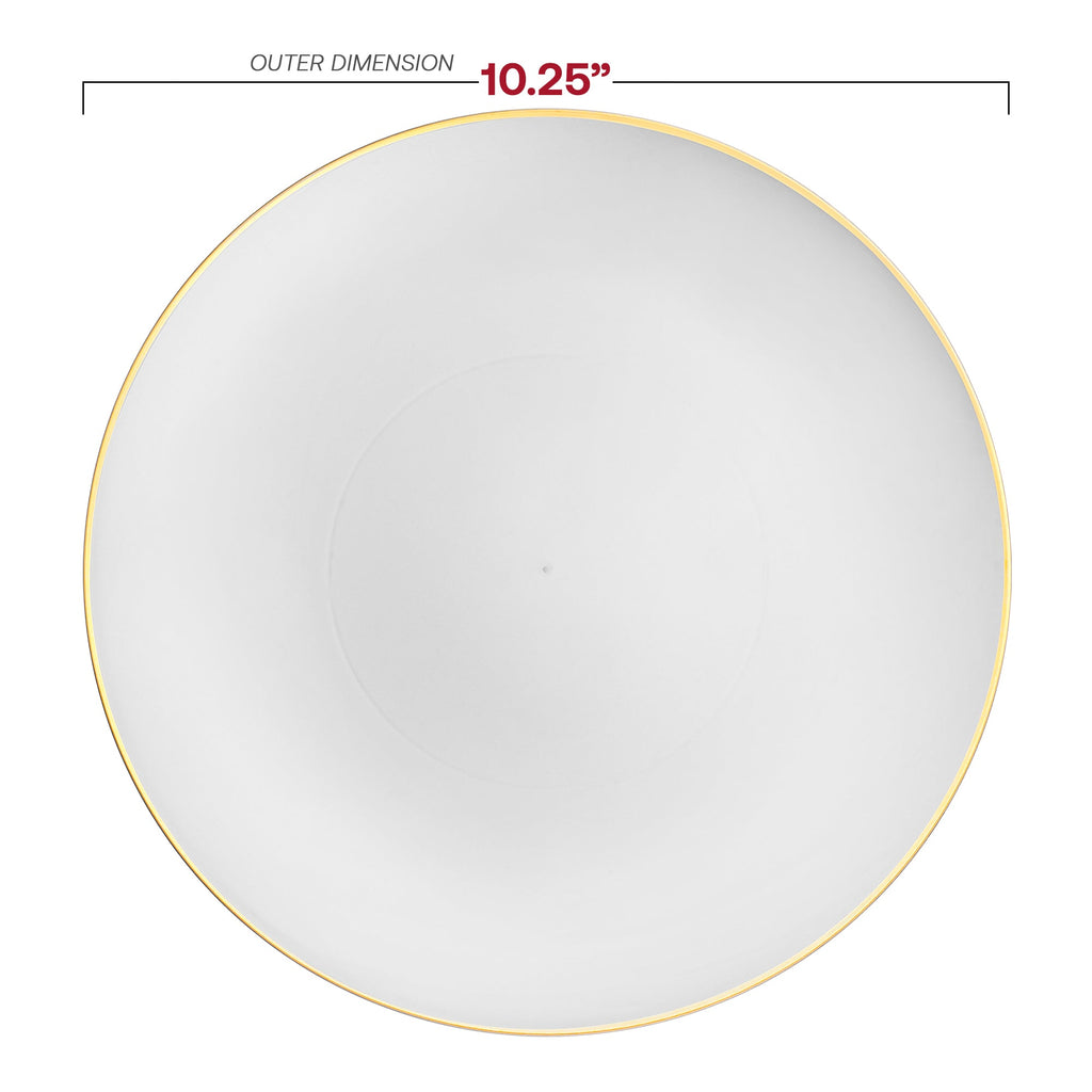 White Plastic Plates with Gold Rim - Organic Round Disposable Plastic Dinnerware Value Set