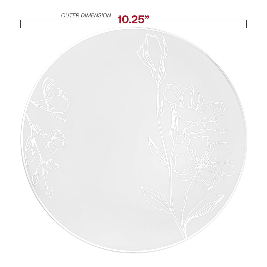 White with Silver Antique Floral Round Disposable Plastic Dinnerware Value Set