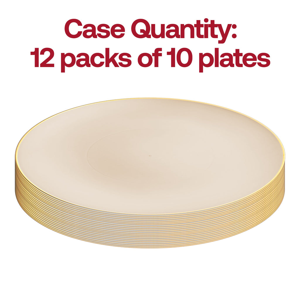 Ivory with Gold Rim Organic Round Disposable Plastic Dinner Plates (10.25")