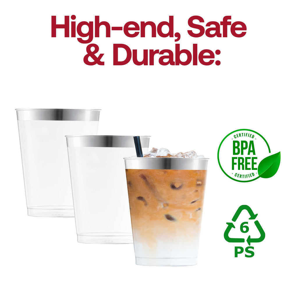 Clear with Metallic Silver Rim Round Tumblers (10 oz. )