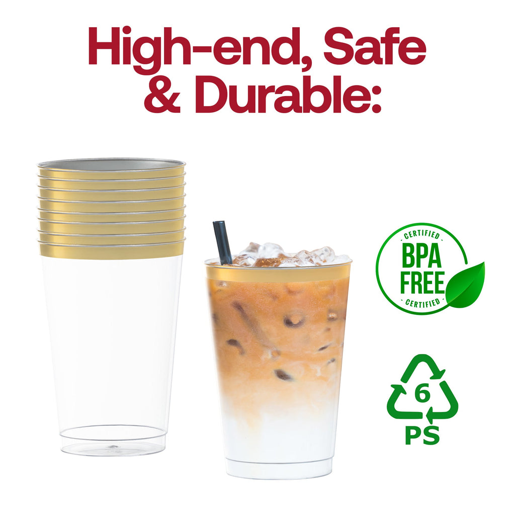 Clear with Metallic Gold Rim Round Tumblers (12 oz. )