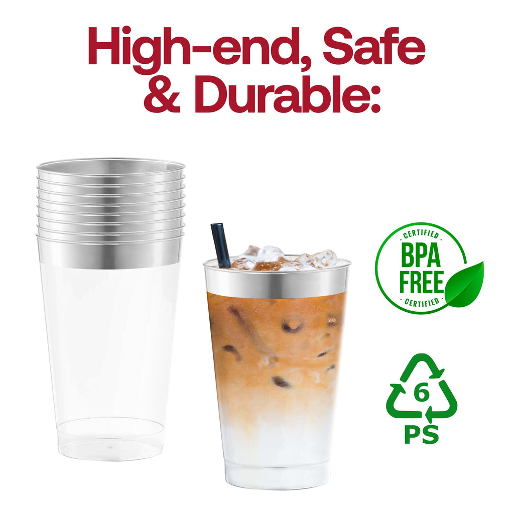 Clear with Metallic Silver Rim Round Tumblers (12 oz. )