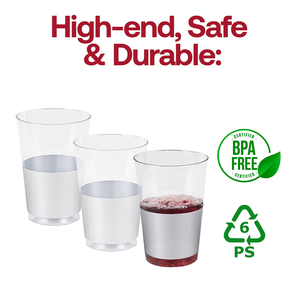 Clear with Metallic Silver Thick Bottom Round Disposable Plastic Tumblers (12 oz. )
