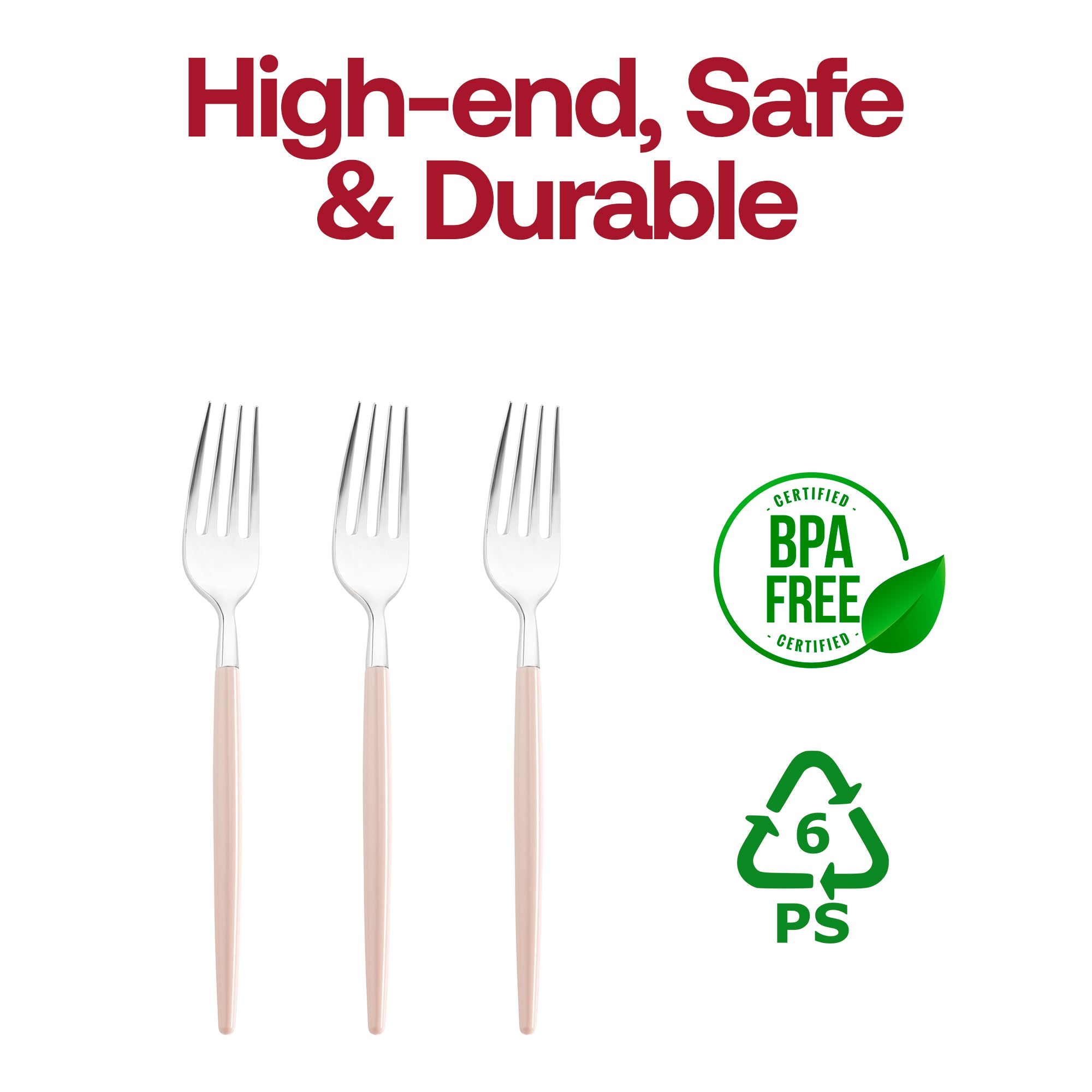 Silver with Pink Handle Moderno Disposable Plastic Dinner Forks