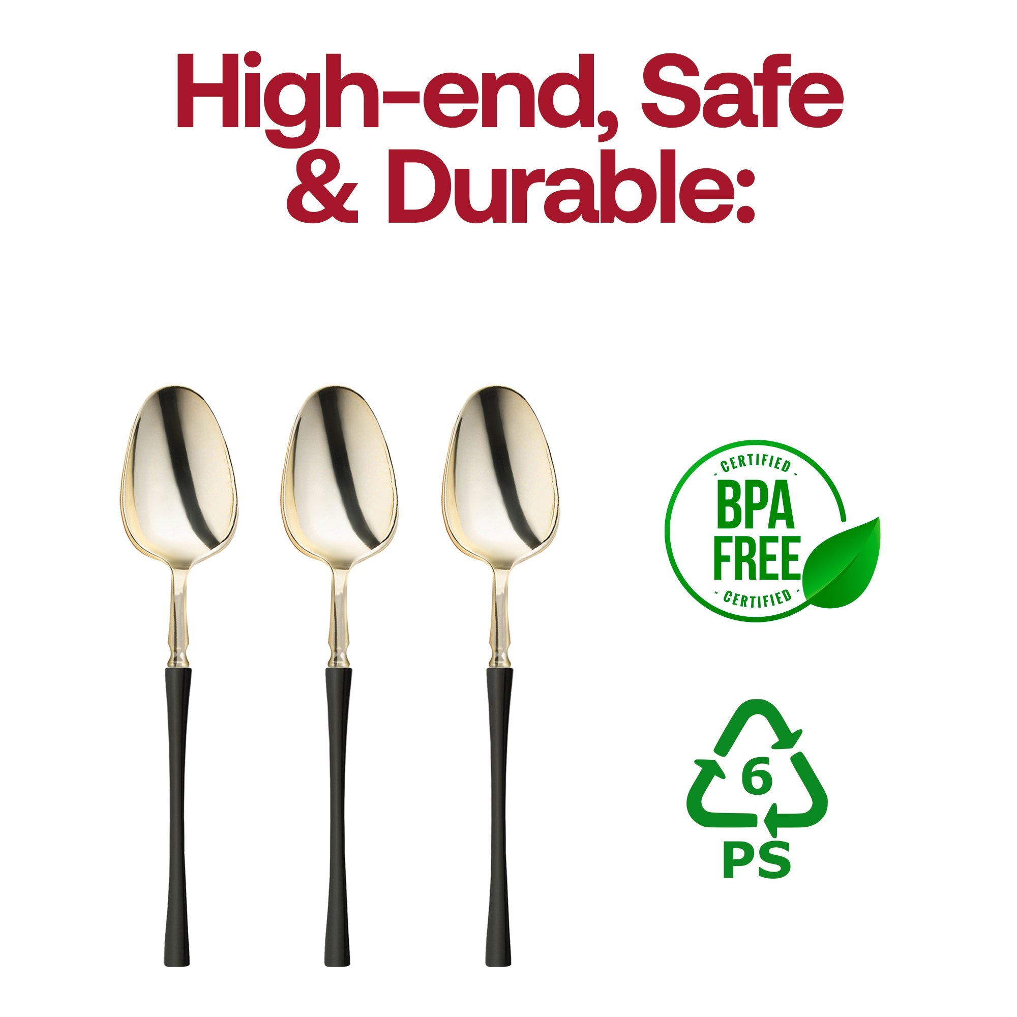 Gold with Black Handle Moderno Disposable Plastic Dinner Spoons