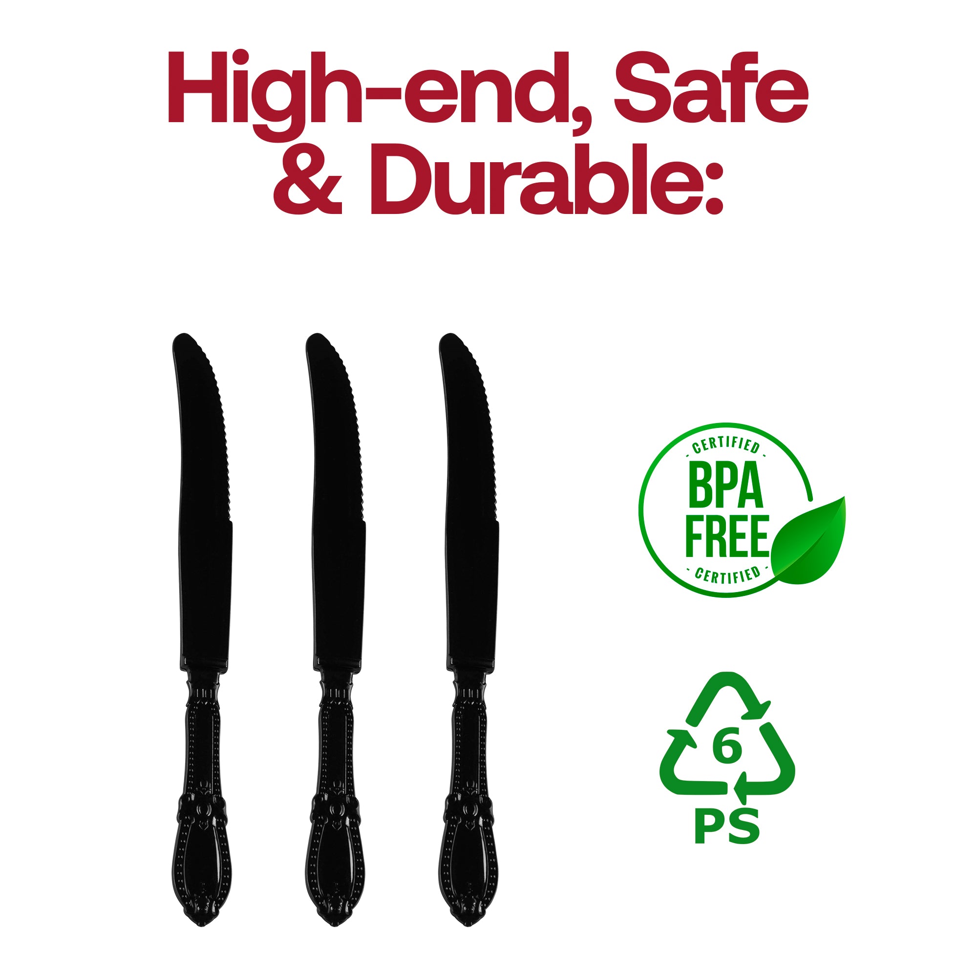 Black Baroque Disposable Plastic Dinner Knives