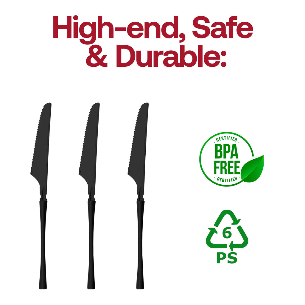 Solid Black Moderno Disposable Plastic Dinner Knives