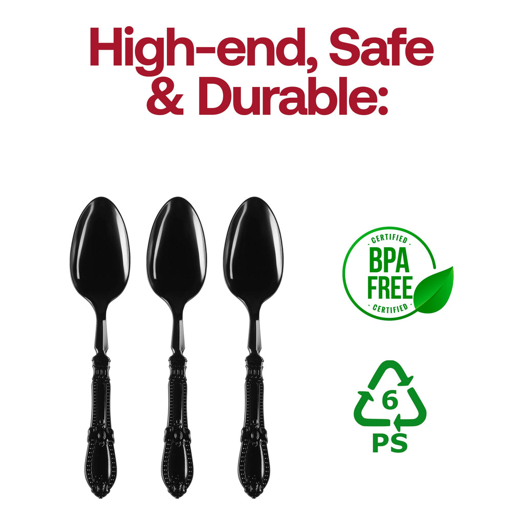 Black Baroque Disposable Plastic Dinner Spoons