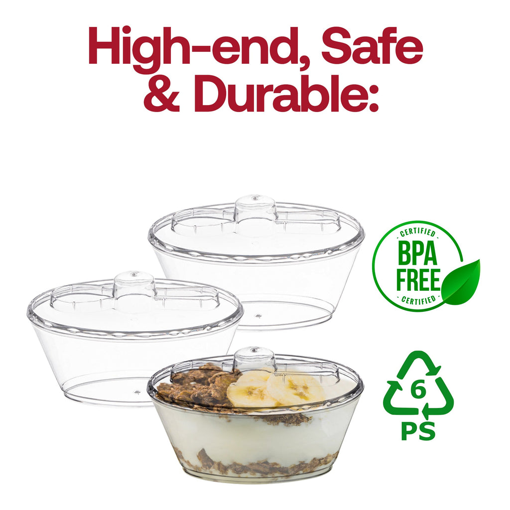4 oz. Clear Oval Plastic Mini Cup with Lid and Spoon