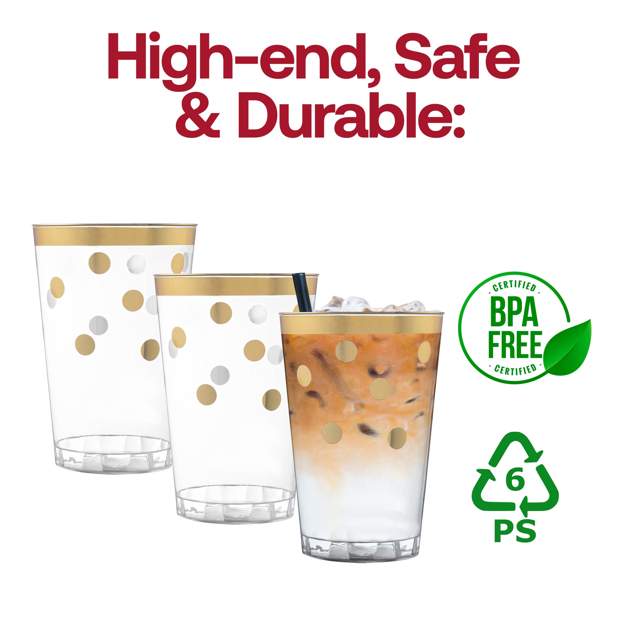 Clear with Gold Dots Round Disposable Plastic Tumblers (12 oz. )