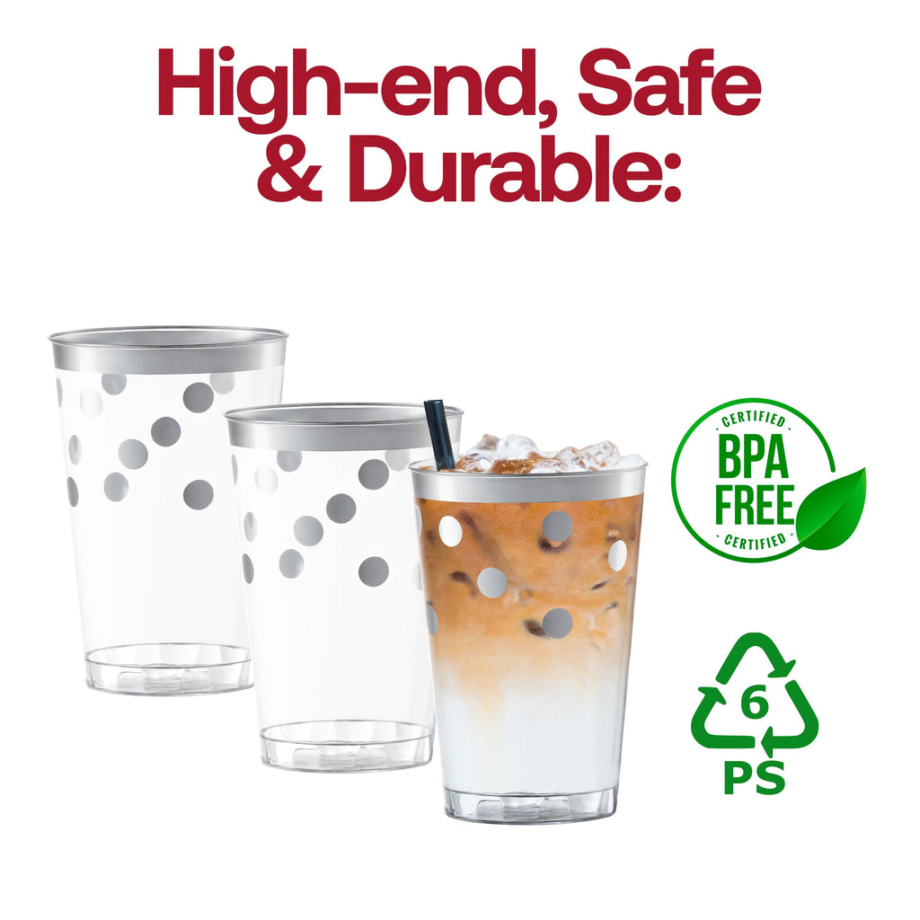Clear with Silver Dots Round Disposable Plastic Tumblers (12 oz. )