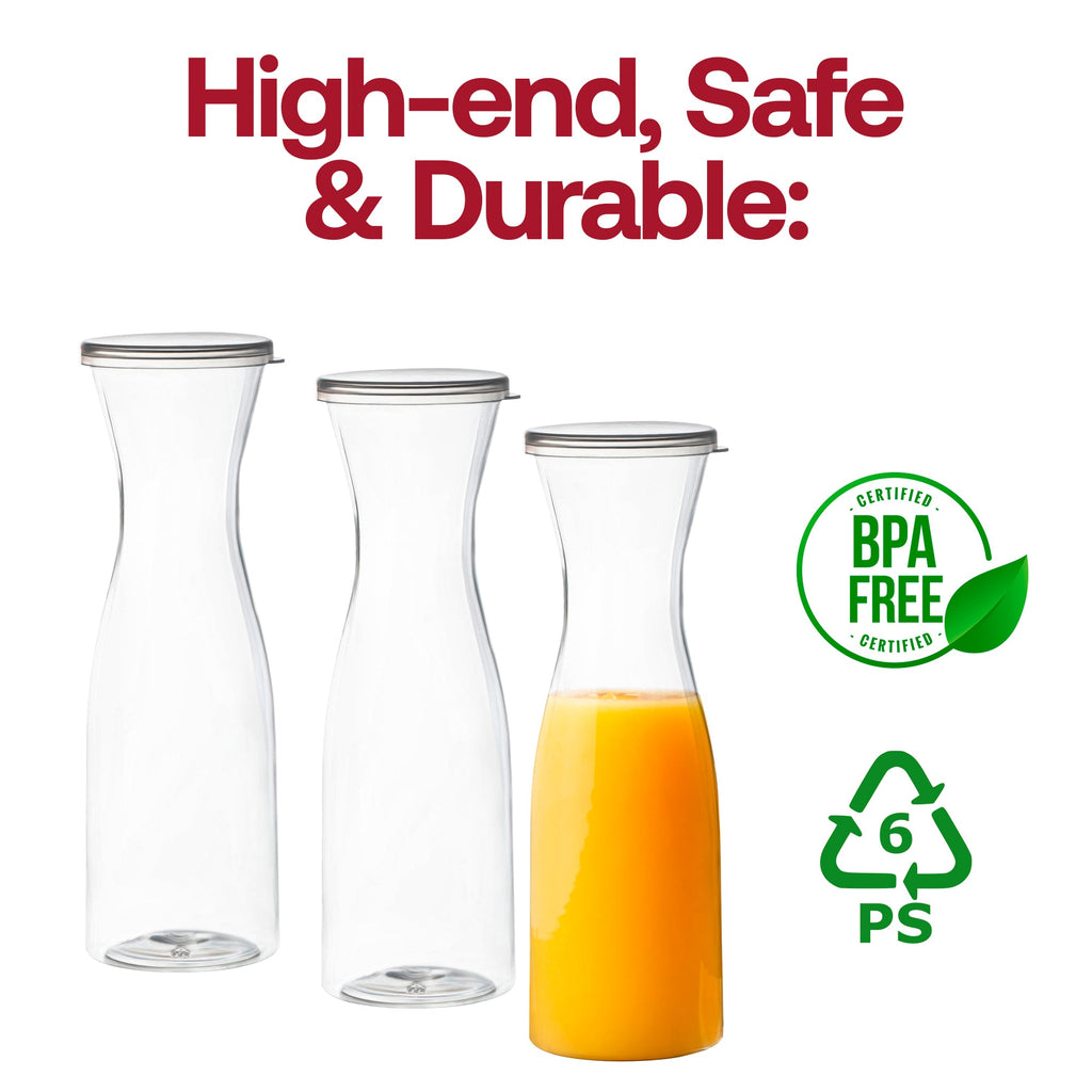 Clear Large Disposable Plastic Wine Carafes with Lids (35 oz. )