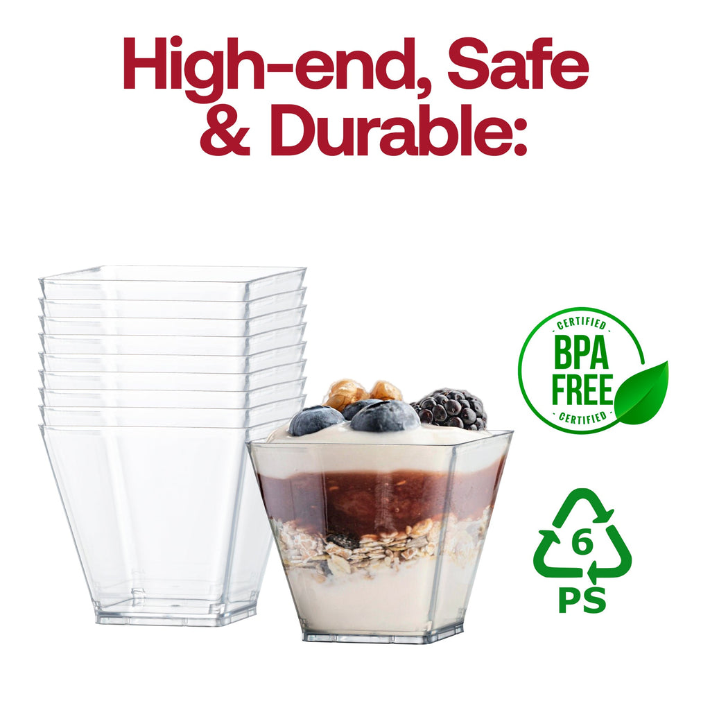 3.5 oz. Clear Square Disposable Plastic Mini Cups with Lids