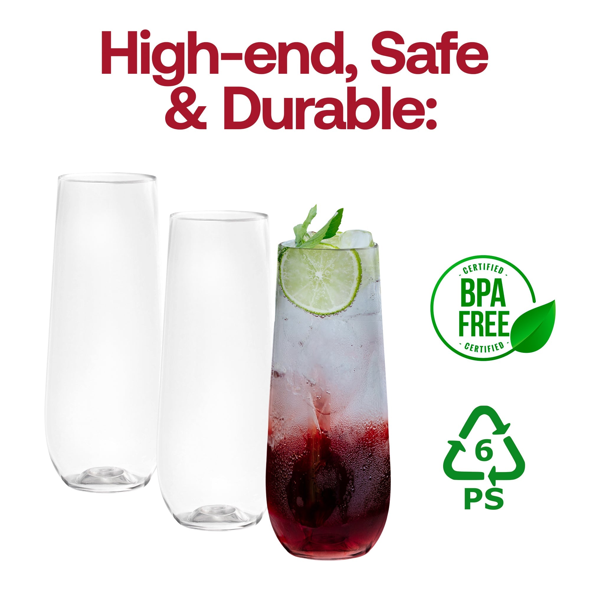 9 oz. Clear Stemless Plastic Champagne Flutes