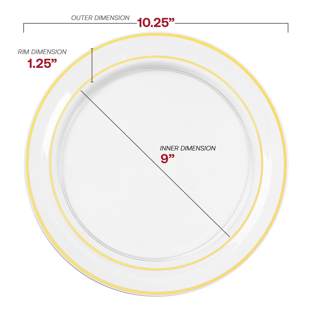 Clear with Gold Edge Rim Plastic Dinner Plates (10.25")