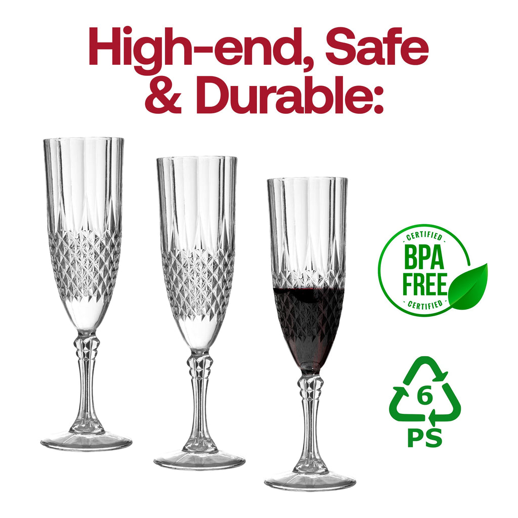 8oz. Crystal Cut Plastic Champagne Glasses - Disposable Wedding Flutes