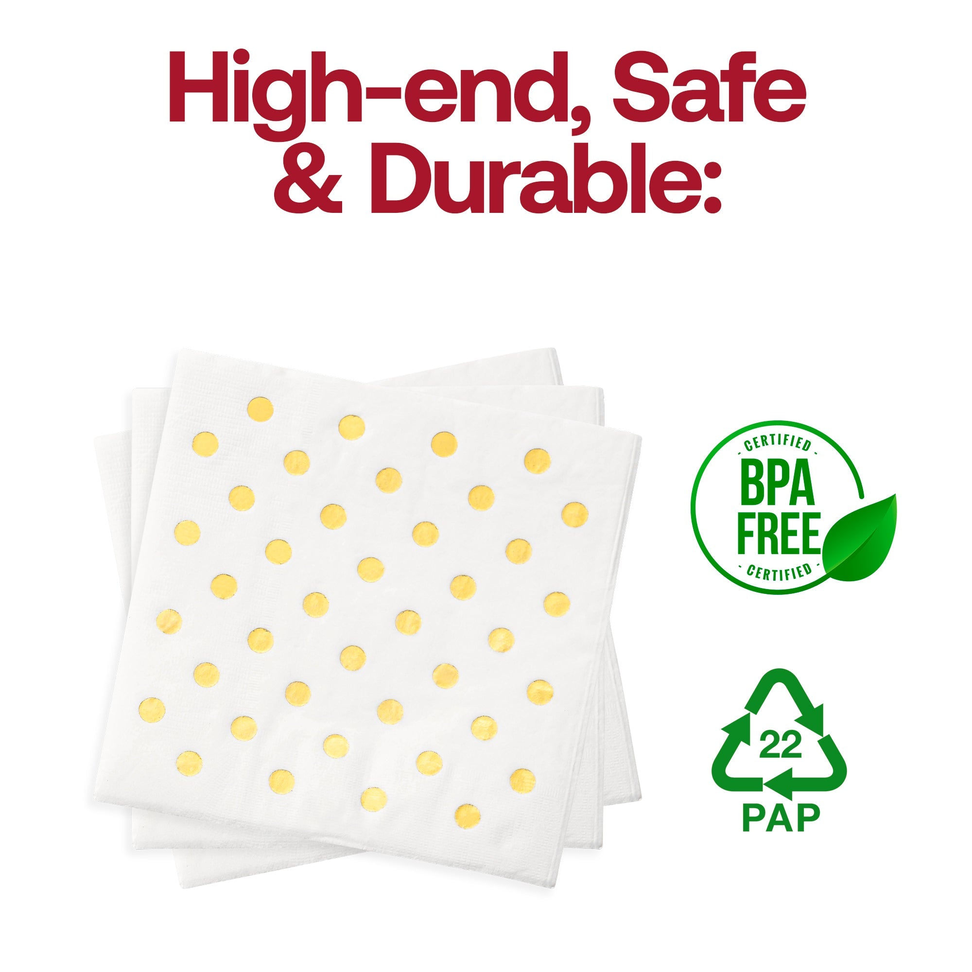 White with Gold Dots Paper Beverage/Cocktail Napkins