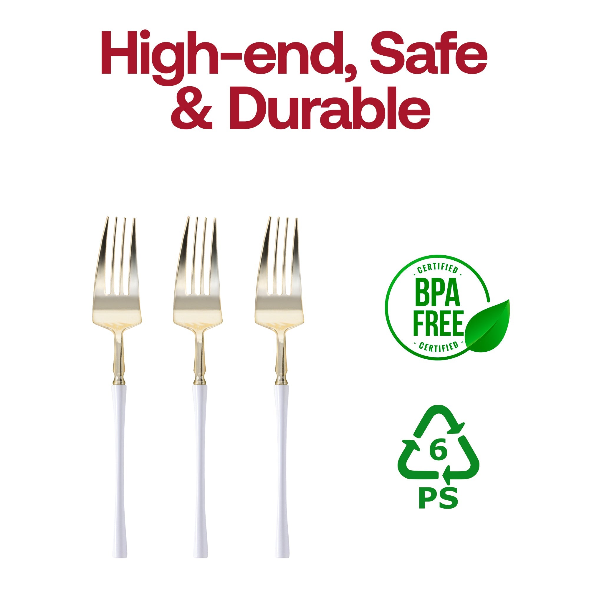Gold with White Handle Moderno Disposable Plastic Dinner Forks
