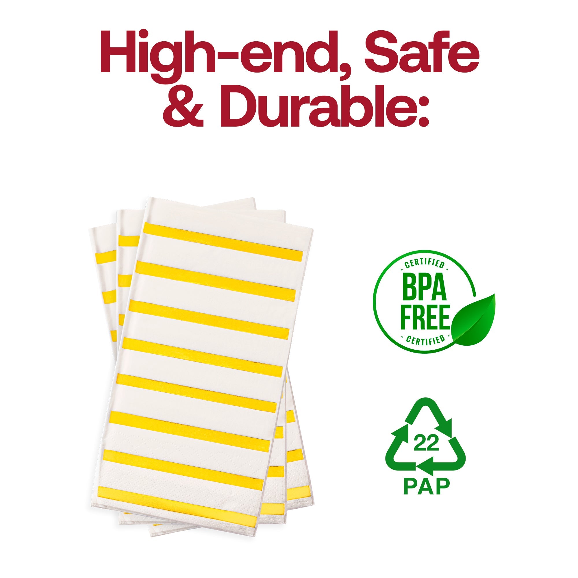 White with Gold Stripes Paper Dinner Napkins