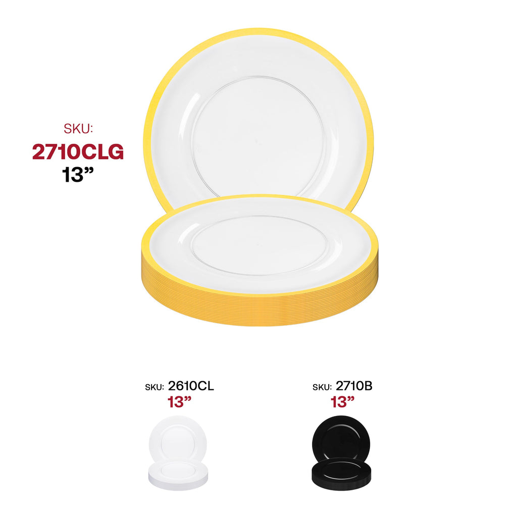Clear with Gold Rim Round Disposable Plastic Charger Plates (13")