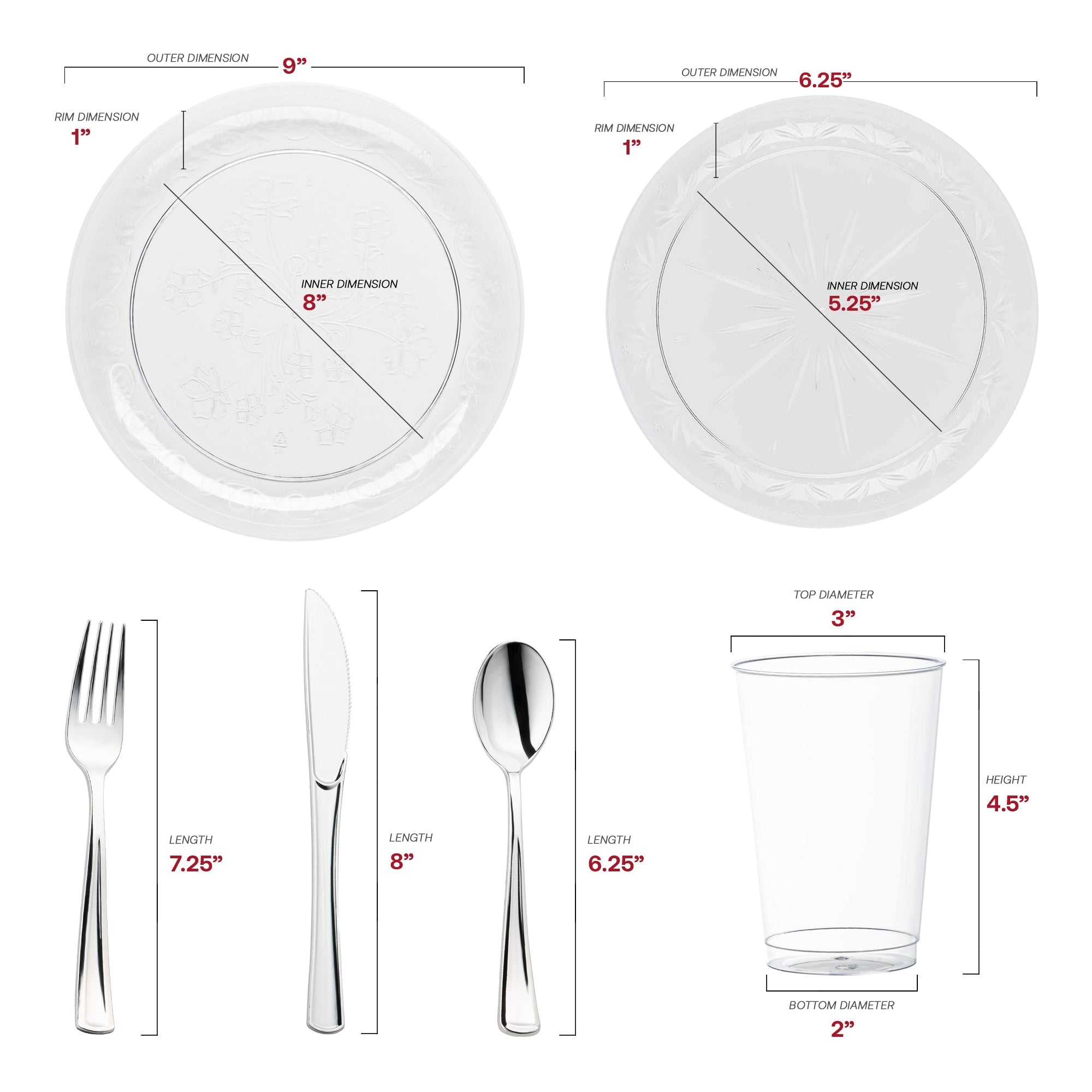 Clear Floral Round Disposable Plastic Wedding Value Set