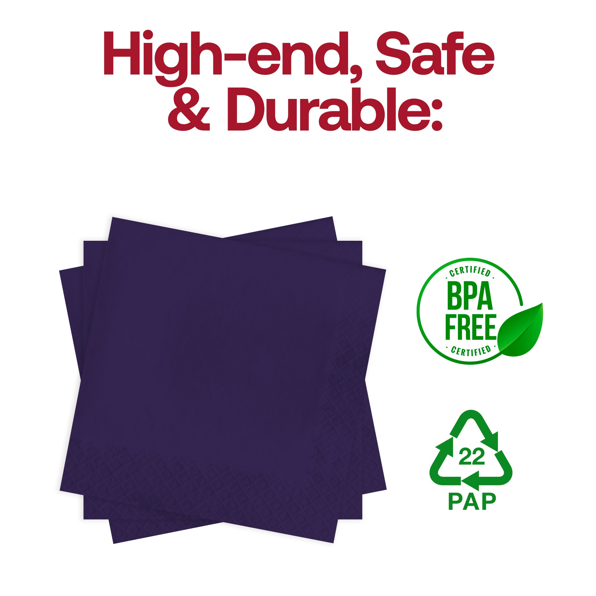 Purple Paper Beverage/Cocktail Napkins