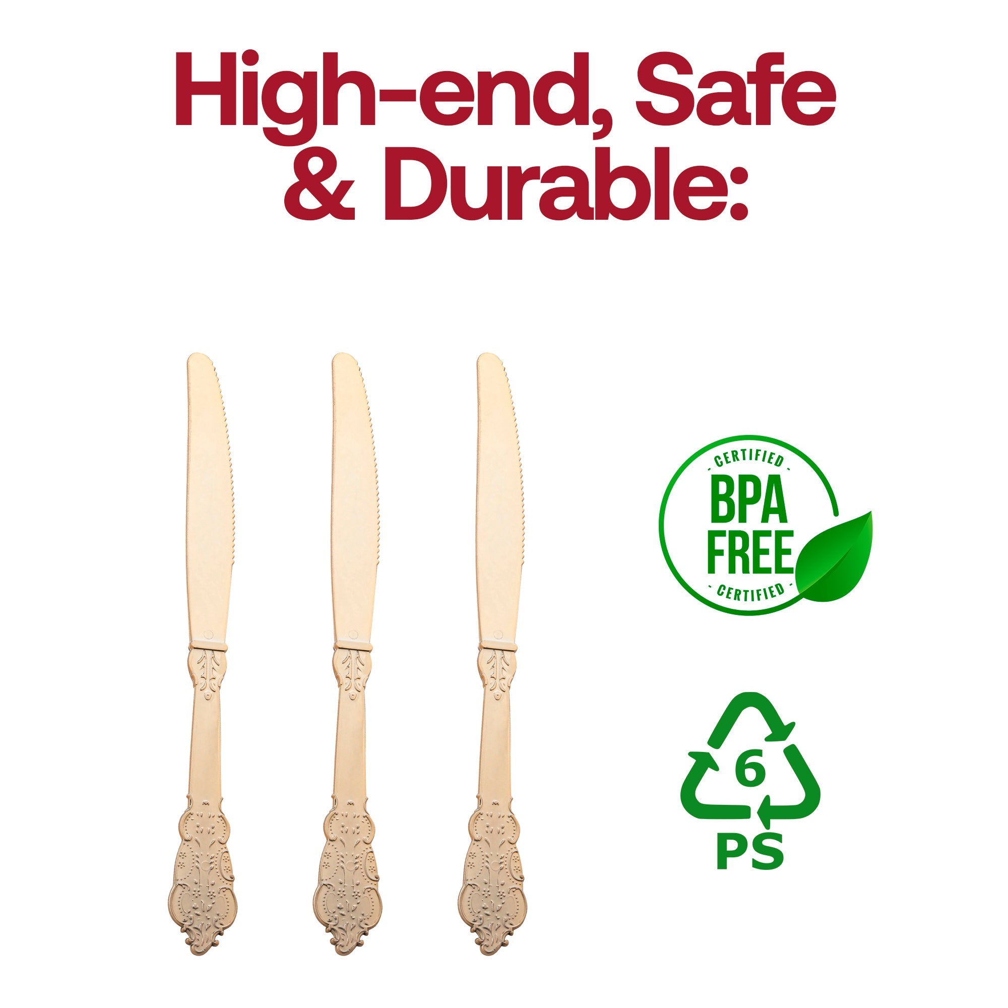 Shiny Baroque Gold Plastic Knives