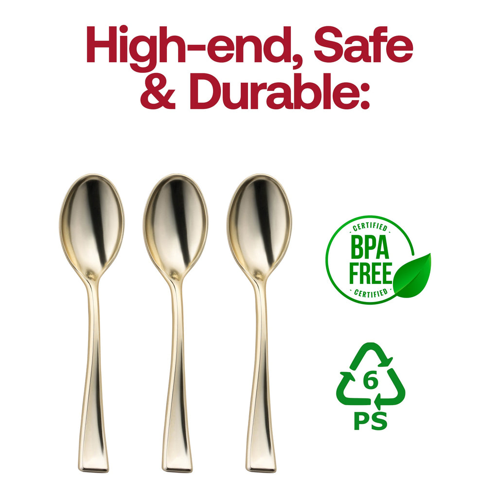 Shiny Metallic Gold Mini Plastic Disposable Tasting Spoons