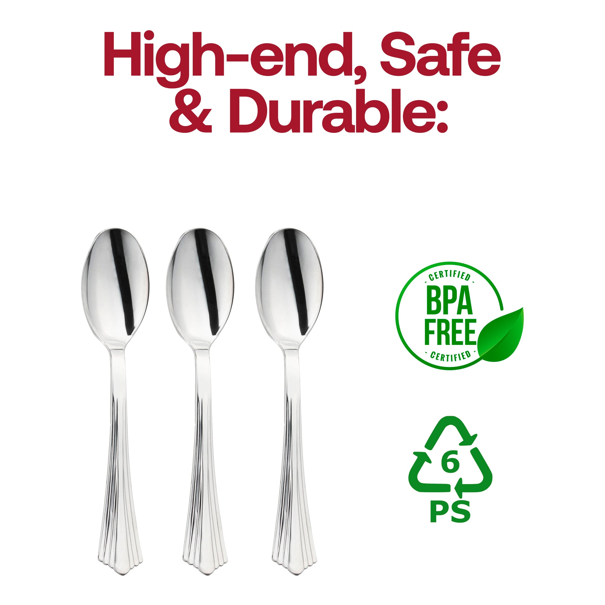 Shiny Metallic Groove Silver Plastic Spoons