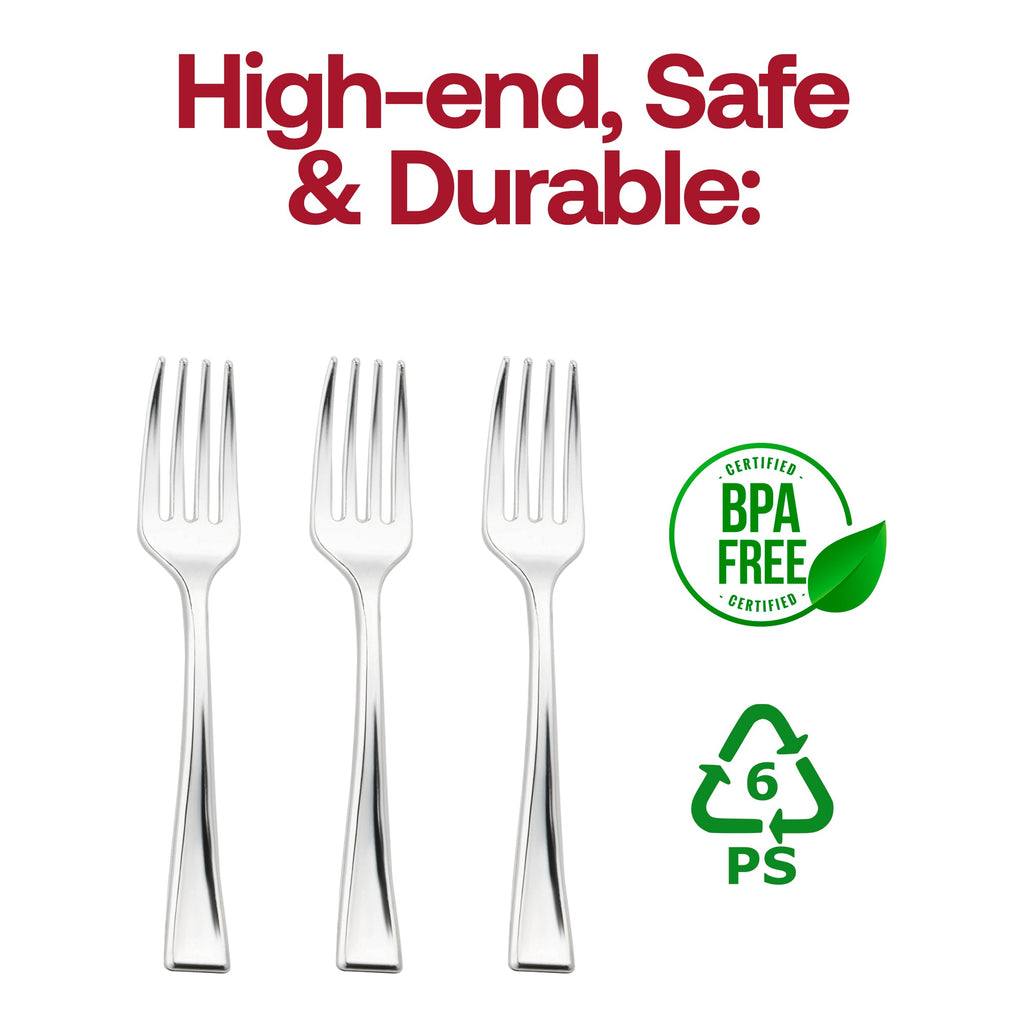 Shiny Metallic Silver Mini Plastic Disposable Tasting Forks
