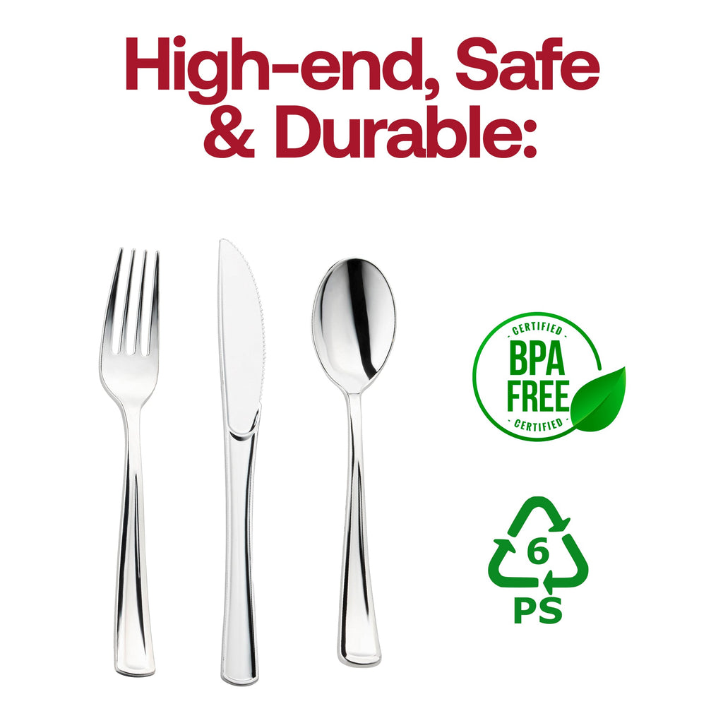 Shiny Metallic Silver Plastic Cutlery Combo Set