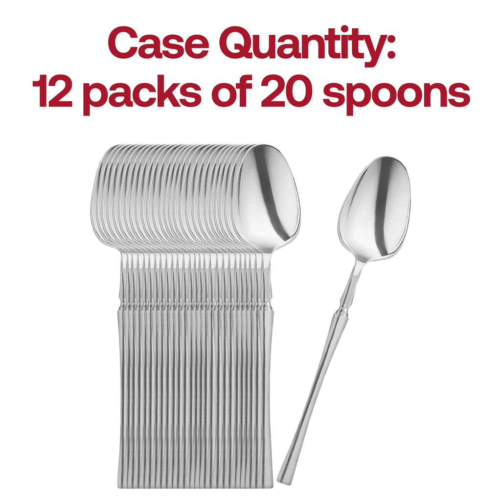 Shiny Silver Moderno Disposable Plastic Dessert Spoons