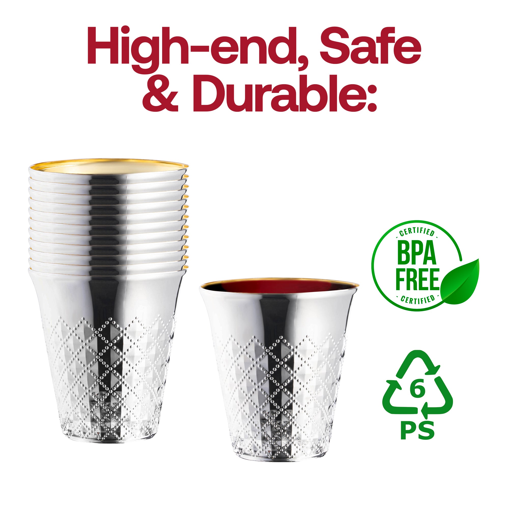 Shiny Metallic Aluminum Silver Round Plastic Kiddush Cups (5 oz. )