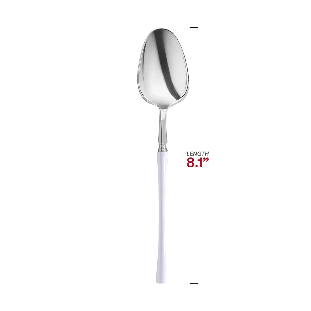 Silver with White Handle Moderno Disposable Plastic Dinner Spoons