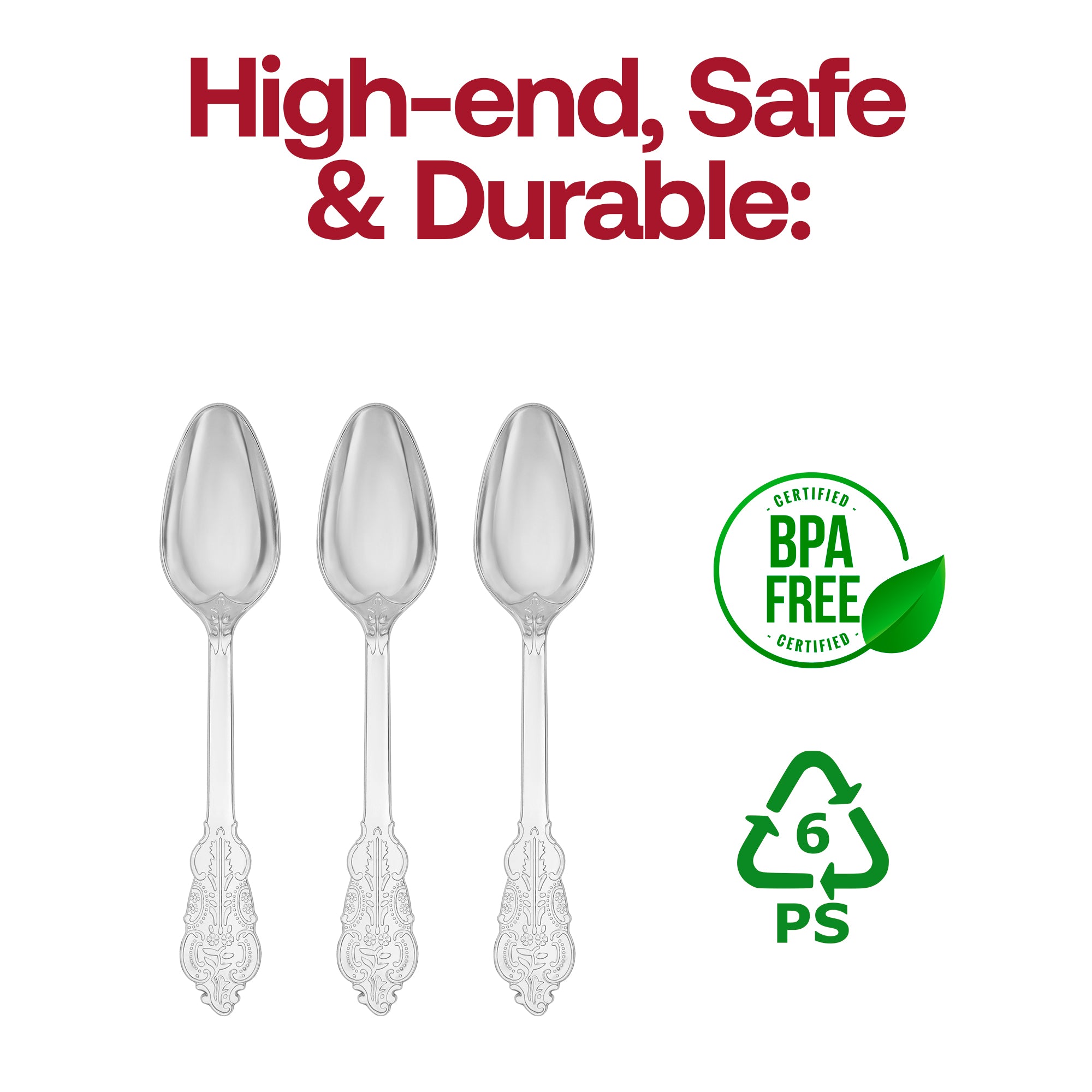 Shiny Baroque Silver Plastic Spoons