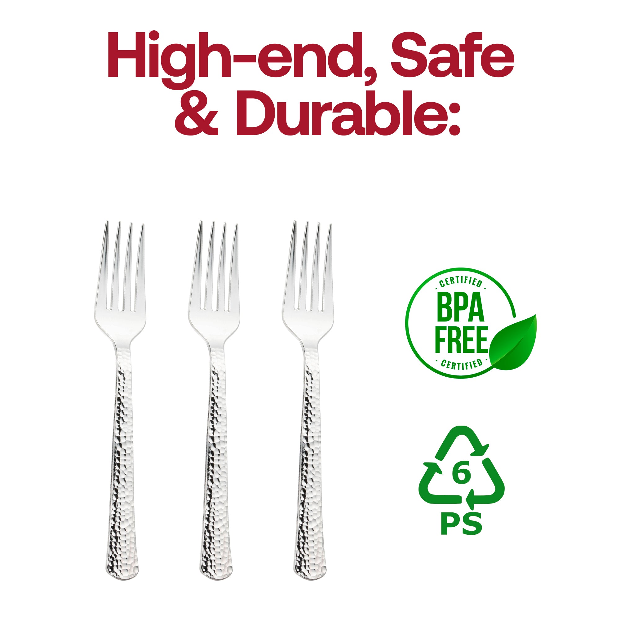 Shiny Metallic Silver Hammered Plastic Forks