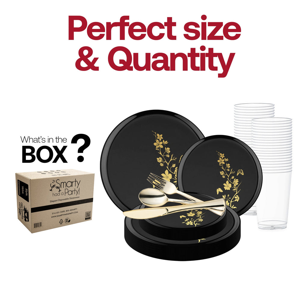 Black with Gold Floral Plastic Wedding Value Set