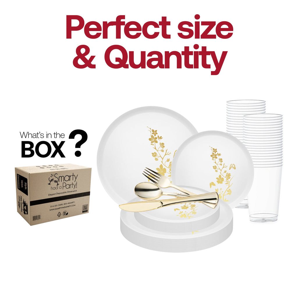 White with Gold Floral Plastic Wedding Value Set