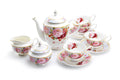 Peony and Strawberry Blue Bone China 11-Piece Tea Set