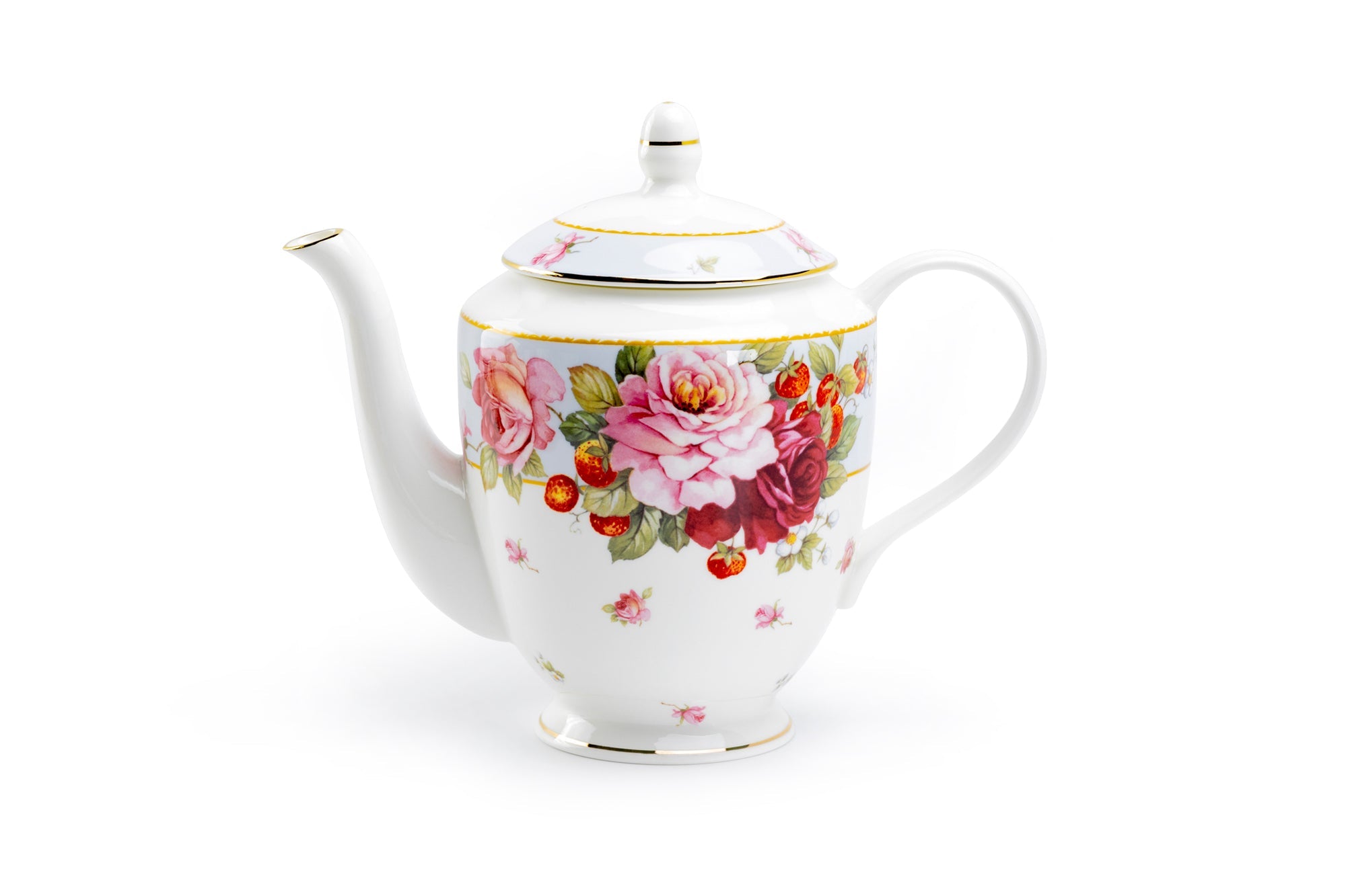 Peony and Strawberry Blue Bone China Teapot - CLEARANCE